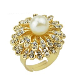 Zircon filled with  big pearl flower free size finger ring